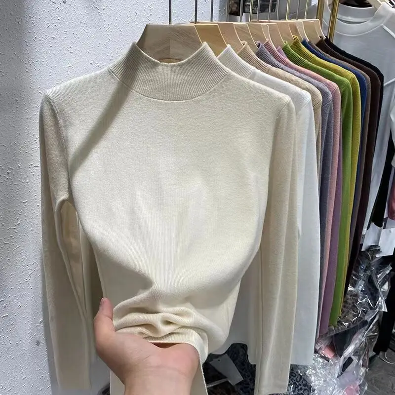 Women's Beige Cashmere Half Collar Shirt 2021 - Image 11