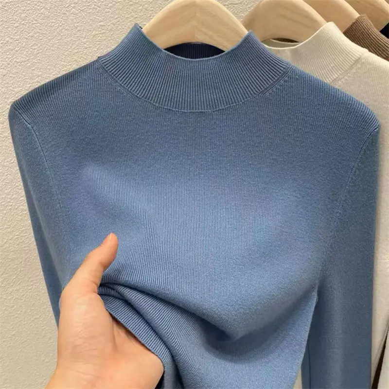 Women's Beige Cashmere Half Collar Shirt 2021 - Image 12