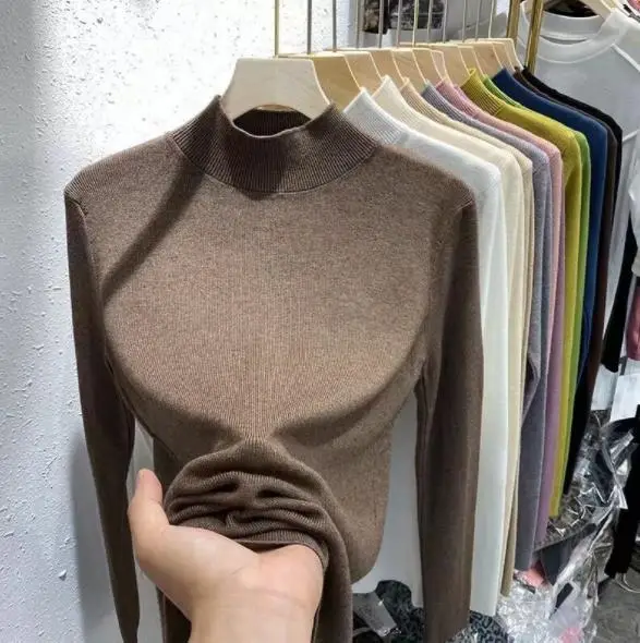 Women's Beige Cashmere Half Collar Shirt 2021 - Image 6