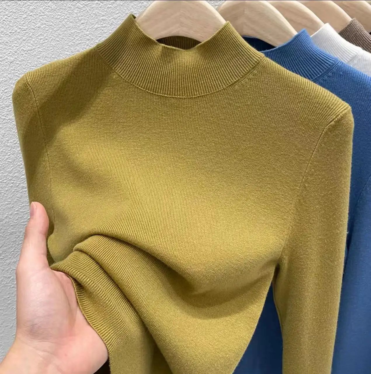 Women's Beige Cashmere Half Collar Shirt 2021 - Image 8