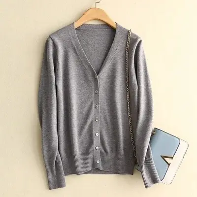 Women V Neck Wool Cardigan Short Knitted Sweater
