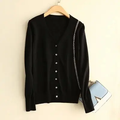 Women V Neck Wool Cardigan Short Knitted Sweater
