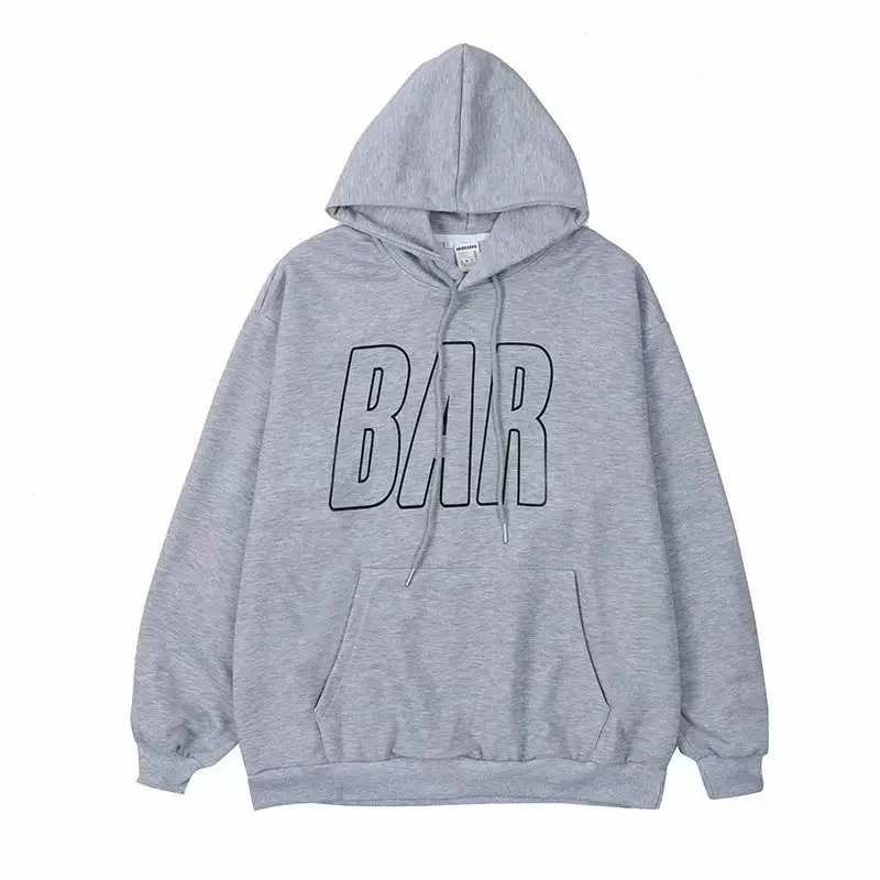Men Grey Fleece Hoodie with BAR Print Large - Image 6
