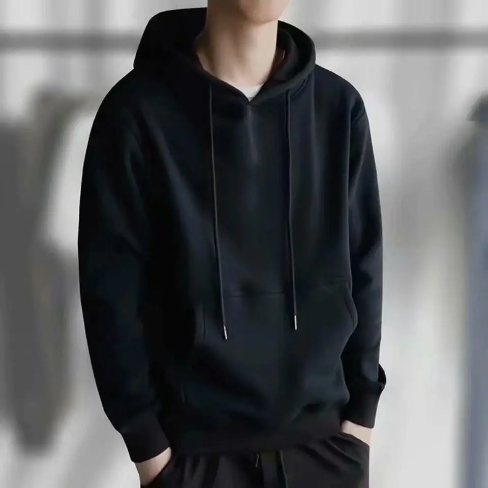 Men Grey Fleece Hoodie with BAR Print Large - Image 4