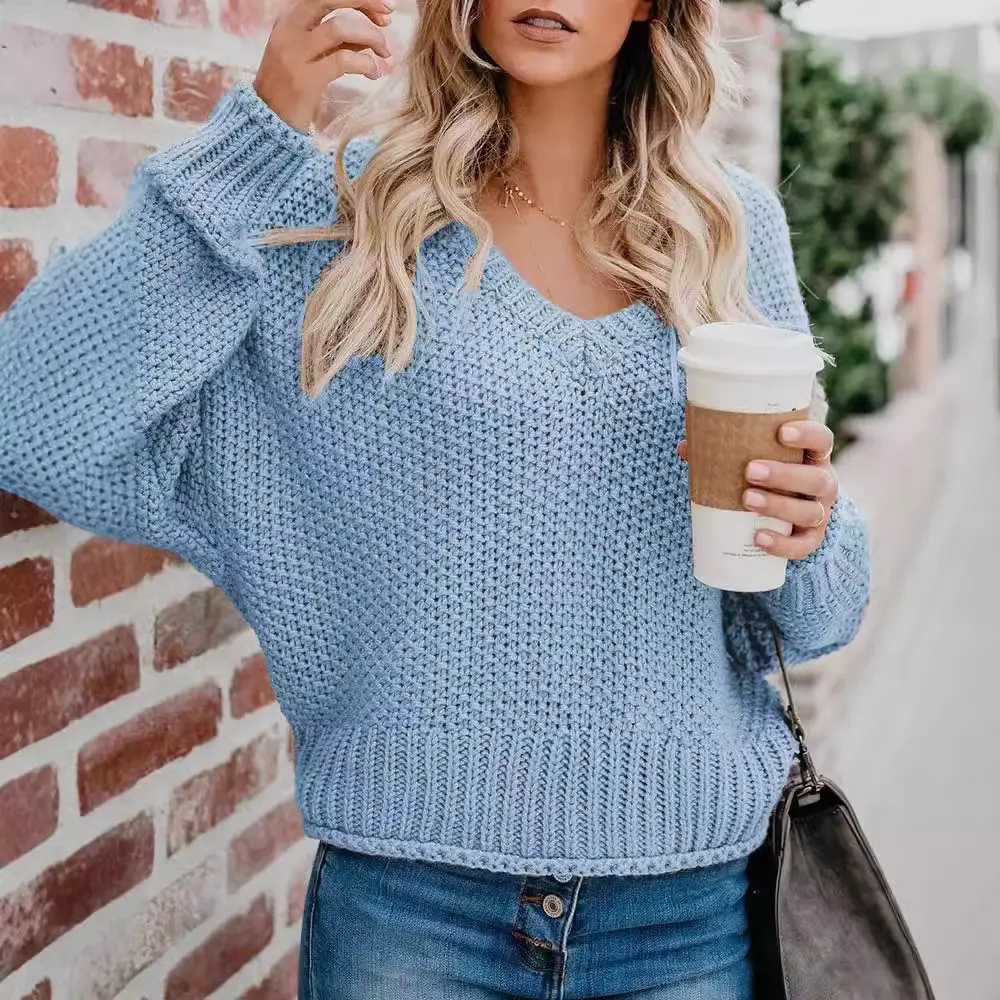 Women's V-Neck Loose Sweater Purple 2024