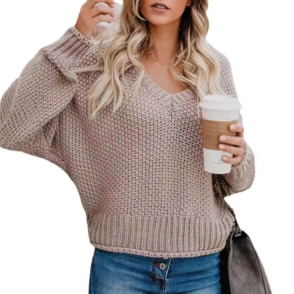 Women's V-Neck Loose Sweater Purple 2024
