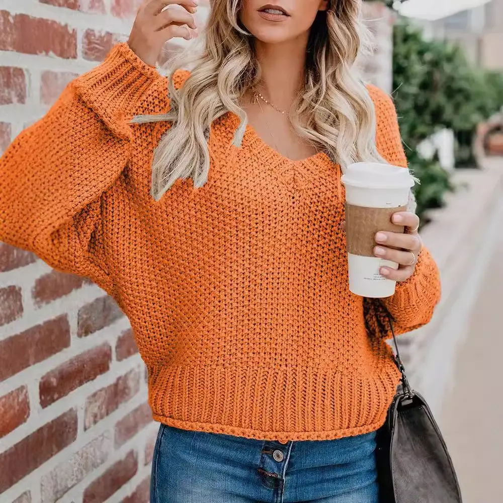 Women's V-Neck Loose Sweater Purple 2024