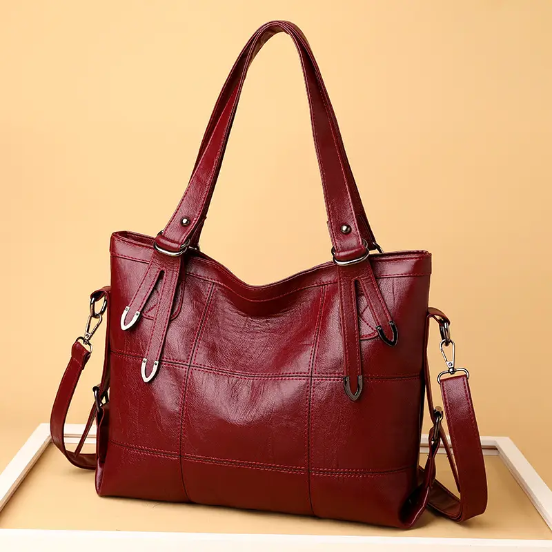Black PU Leather Shoulder Bag Large Capacity Water-Repellent