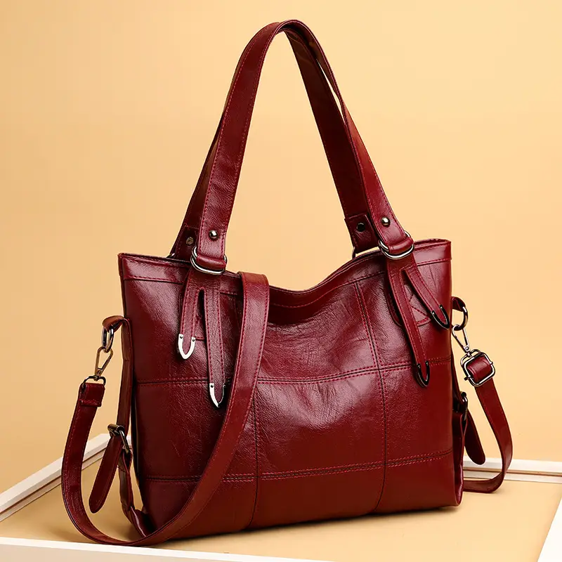 Black PU Leather Shoulder Bag Large Capacity Water-Repellent