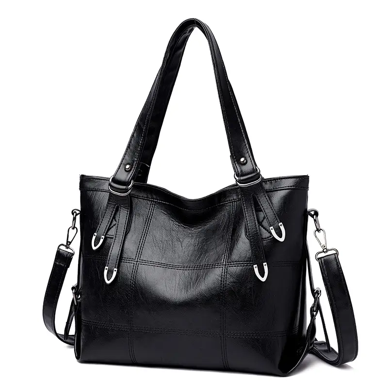 Black PU Leather Shoulder Bag Large Capacity Water-Repellent
