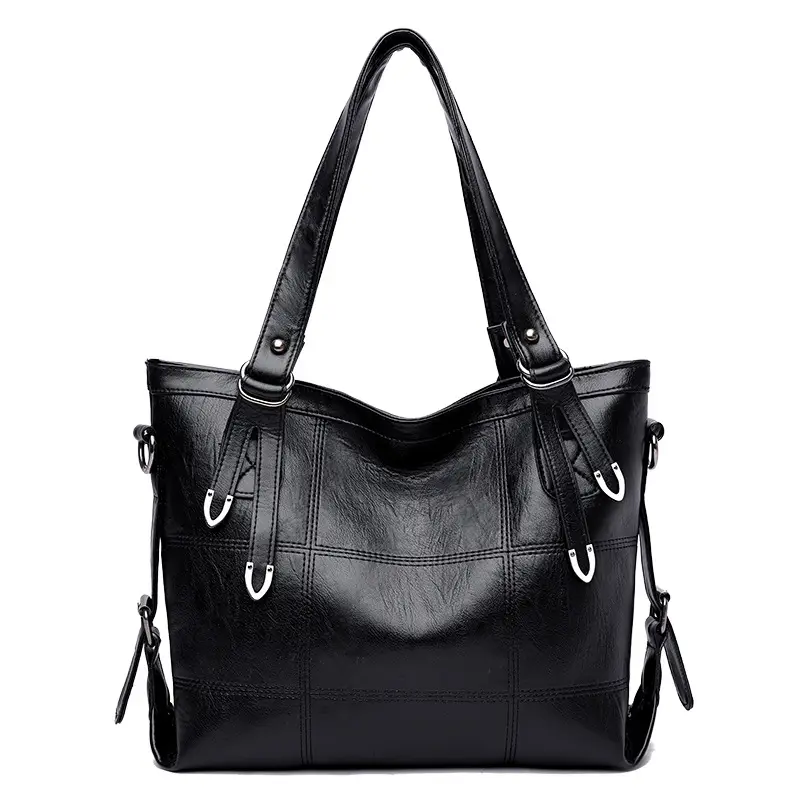 Black PU Leather Shoulder Bag Large Capacity Water-Repellent