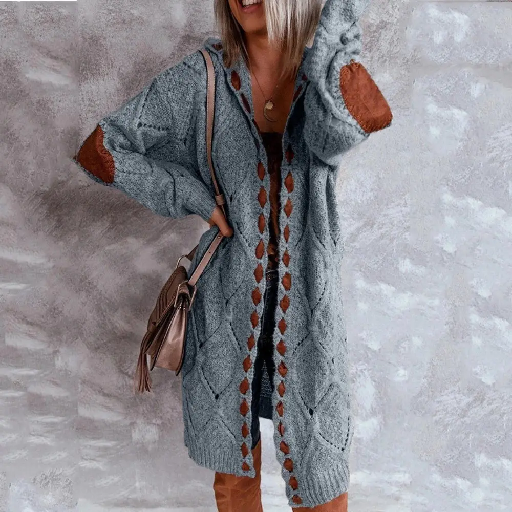 2024 Hooded Velvet Cardigan Sweater Coat with Color Patchwork - Image 4