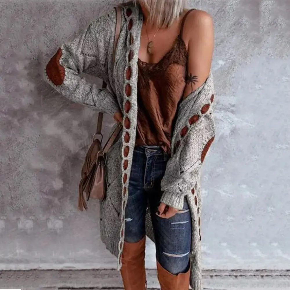 2024 Hooded Velvet Cardigan Sweater Coat with Color Patchwork - Image 5