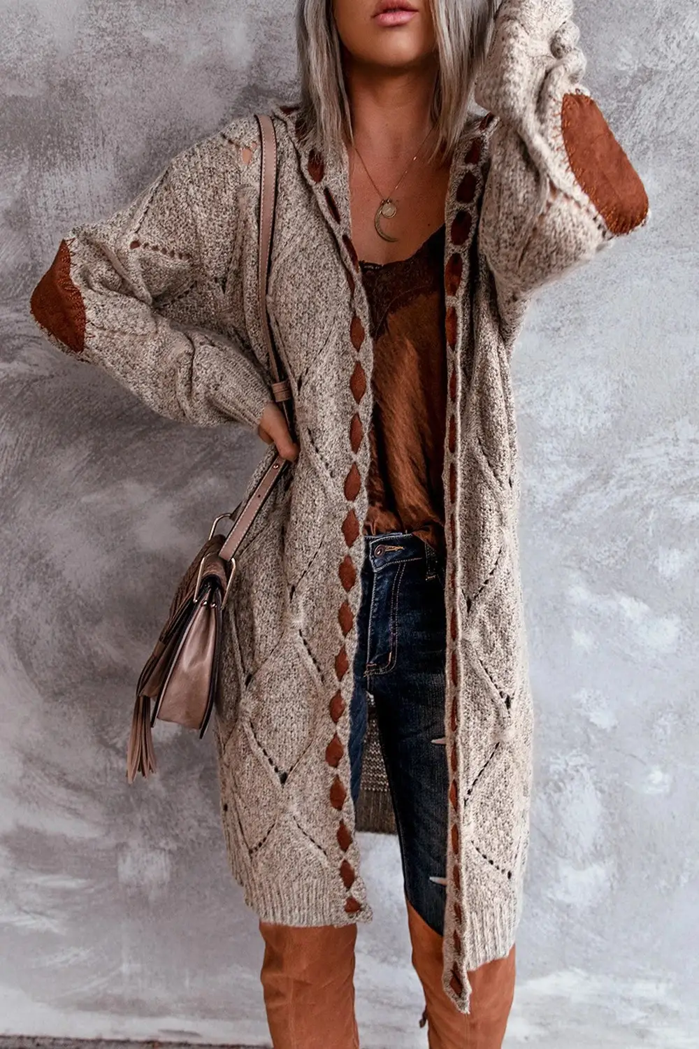 2024 Hooded Velvet Cardigan Sweater Coat with Color Patchwork - Image 2