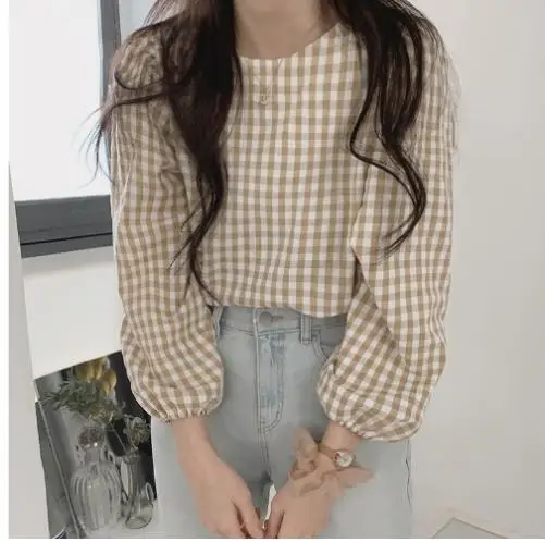 Women Plaid Long Sleeve Top Black Skirt Set