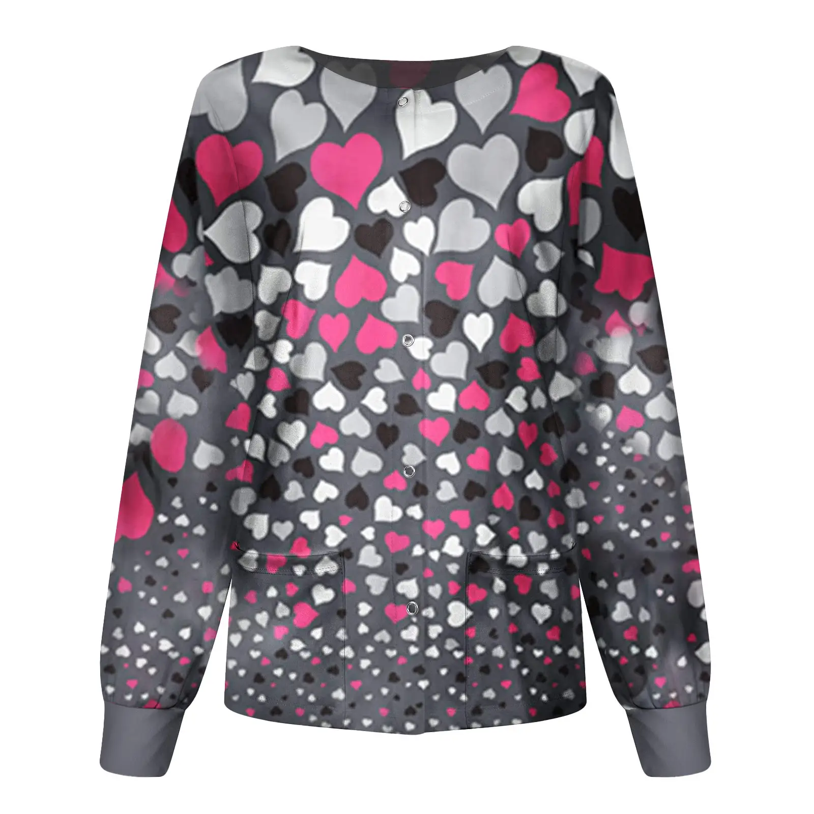 2021 Heart Print Pullover Sweatshirt Long Sleeve Black Pink Gray - Image 5