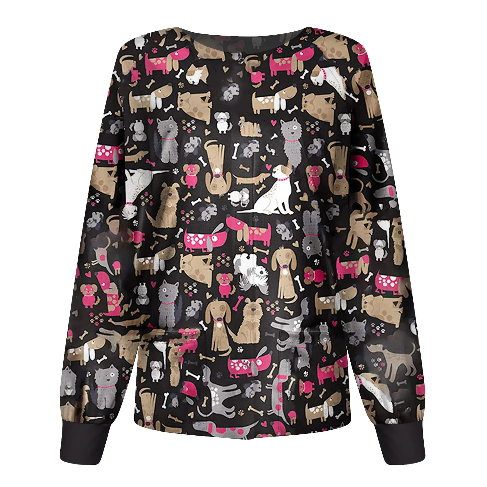 2021 Heart Print Pullover Sweatshirt Long Sleeve Black Pink Gray - Image 6