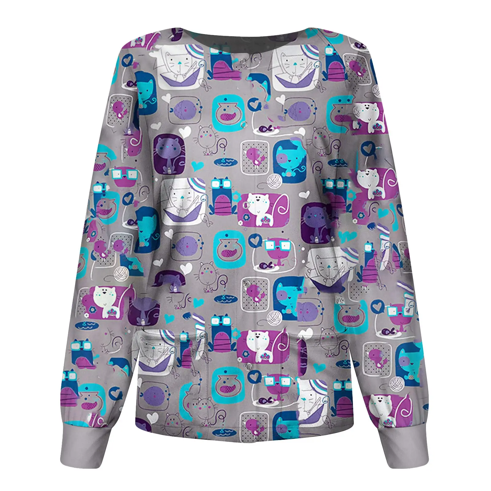 2021 Heart Print Pullover Sweatshirt Long Sleeve Black Pink Gray - Image 8