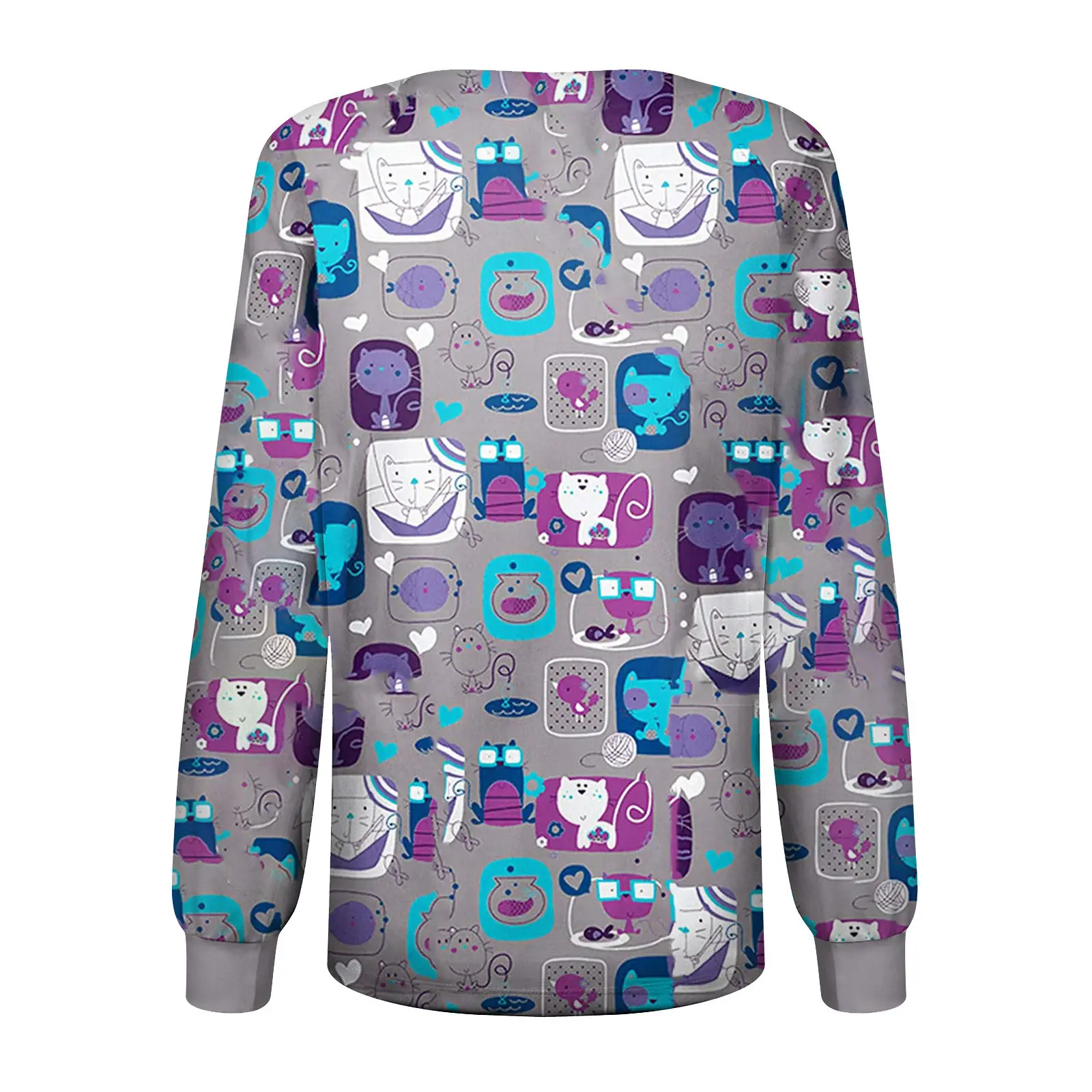 2021 Heart Print Pullover Sweatshirt Long Sleeve Black Pink Gray - Image 9