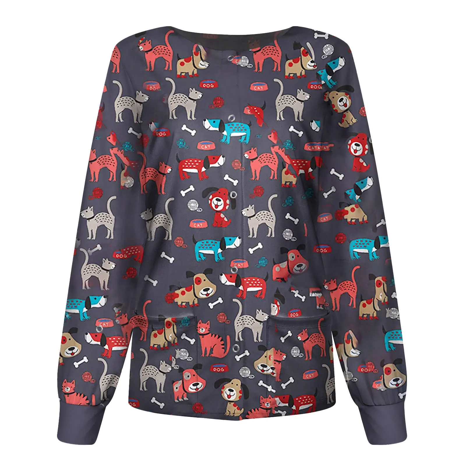 2021 Heart Print Pullover Sweatshirt Long Sleeve Black Pink Gray - Image 4