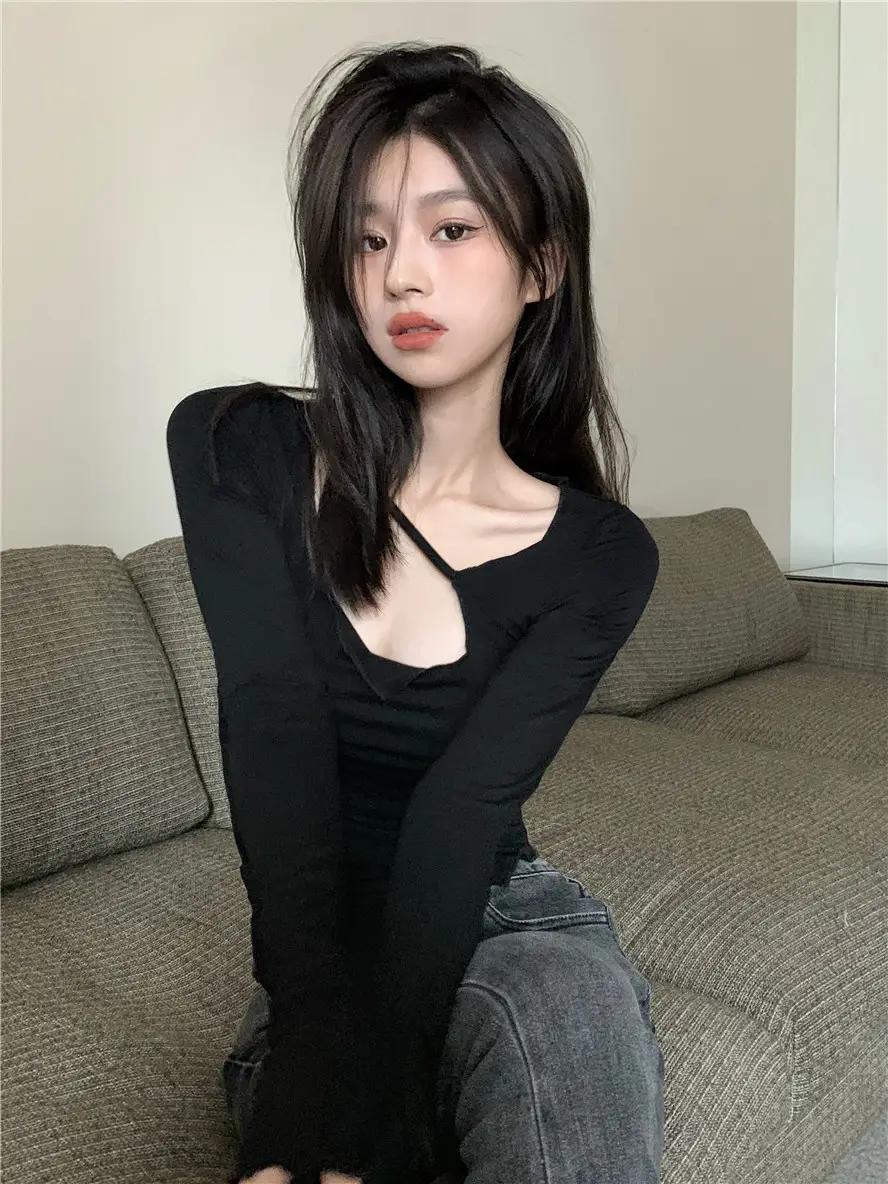 Women Irregular Slim Fit Long Sleeve Grey T-Shirt 2025 — feature 20
