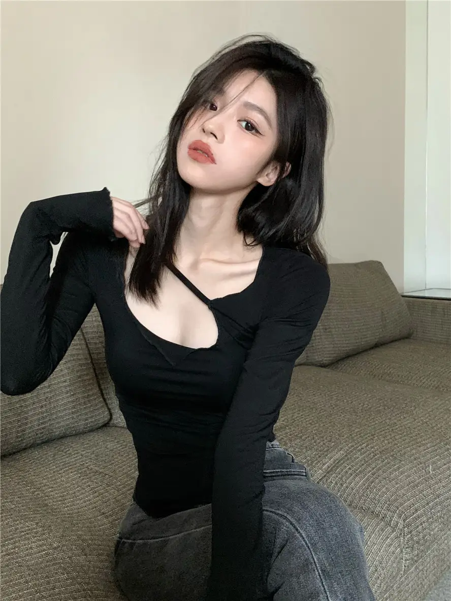 Women Irregular Slim Fit Long Sleeve Grey T-Shirt 2025 — feature 21