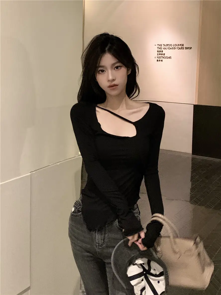 Women Irregular Slim Fit Long Sleeve Grey T-Shirt 2025 — feature 26