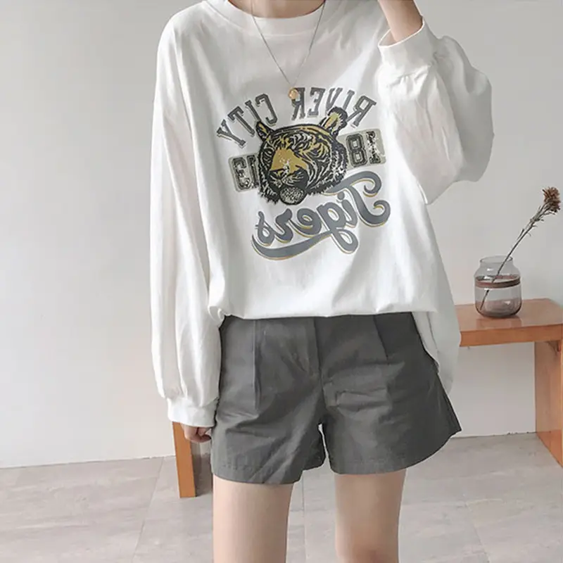 Korean Style Tiger Print Plus Cotton T-Shirt