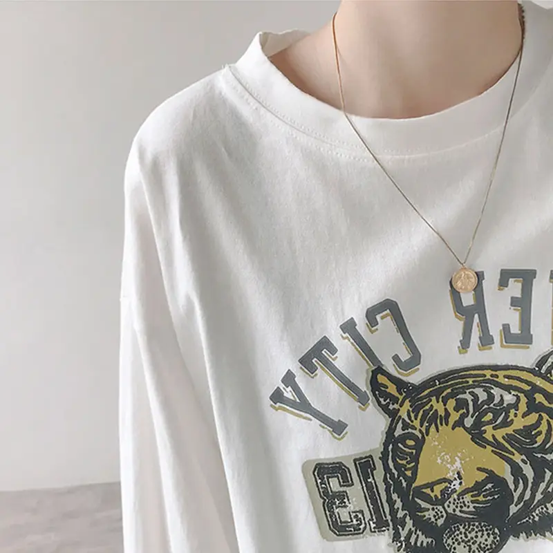 Korean Style Tiger Print Plus Cotton T-Shirt