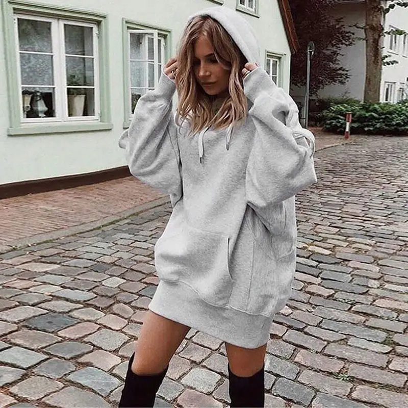 Women's Royal Blue Hooded Sweatshirt Set Loose Fleece Winter - Image 2