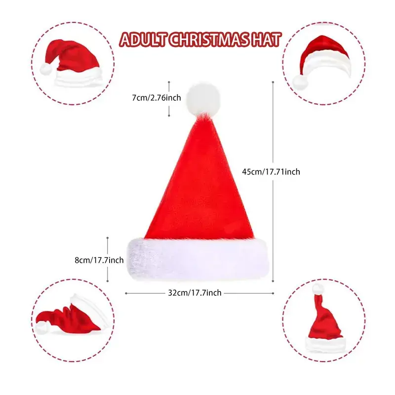 Red Velvet Christmas Hat with Long Fluff for Adults - Image 31