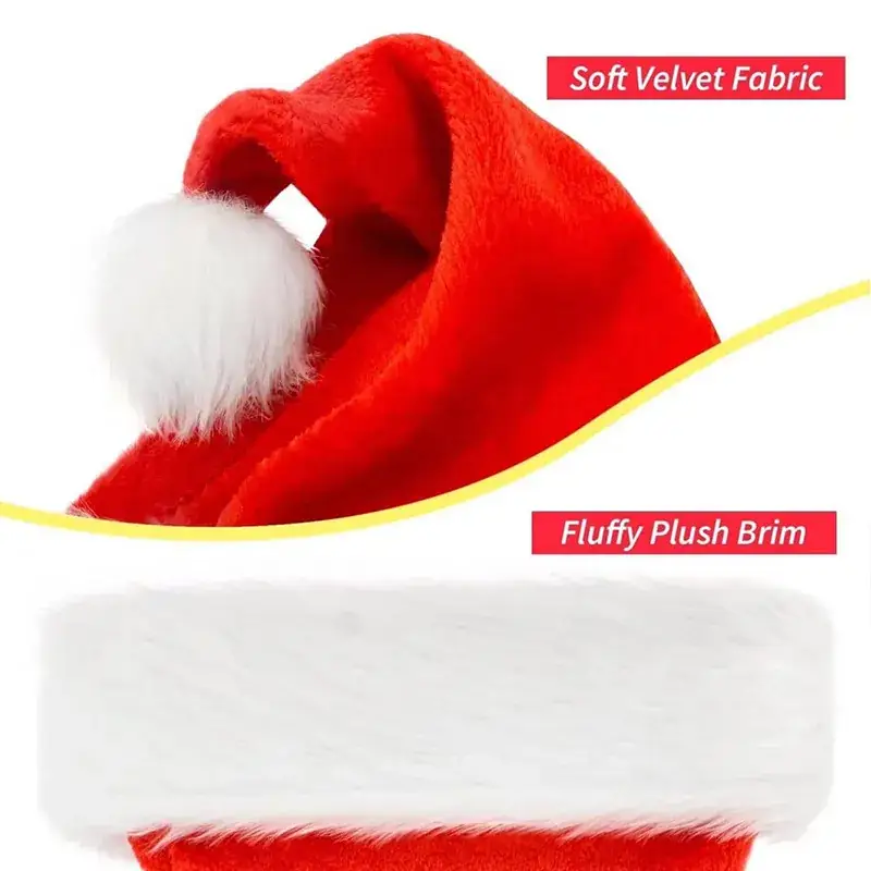 Red Velvet Christmas Hat with Long Fluff for Adults - Image 33