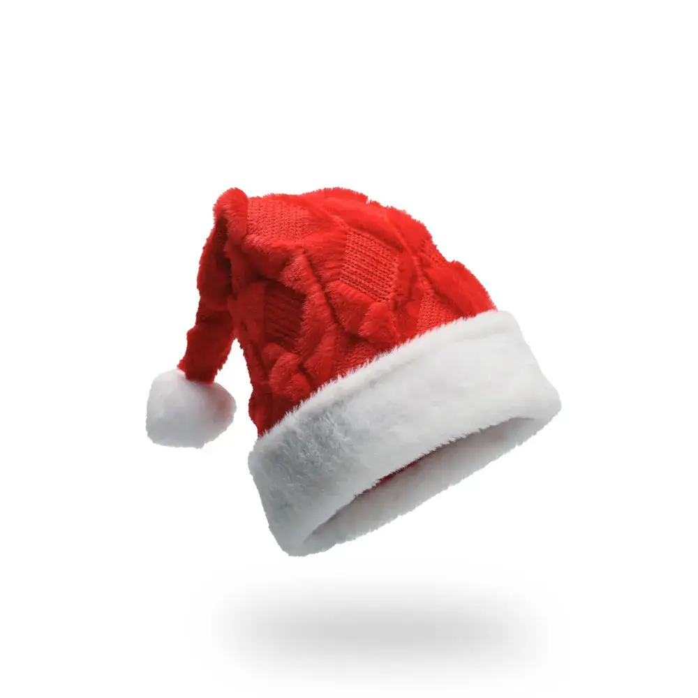 Red Velvet Christmas Hat with Long Fluff for Adults - Image 24