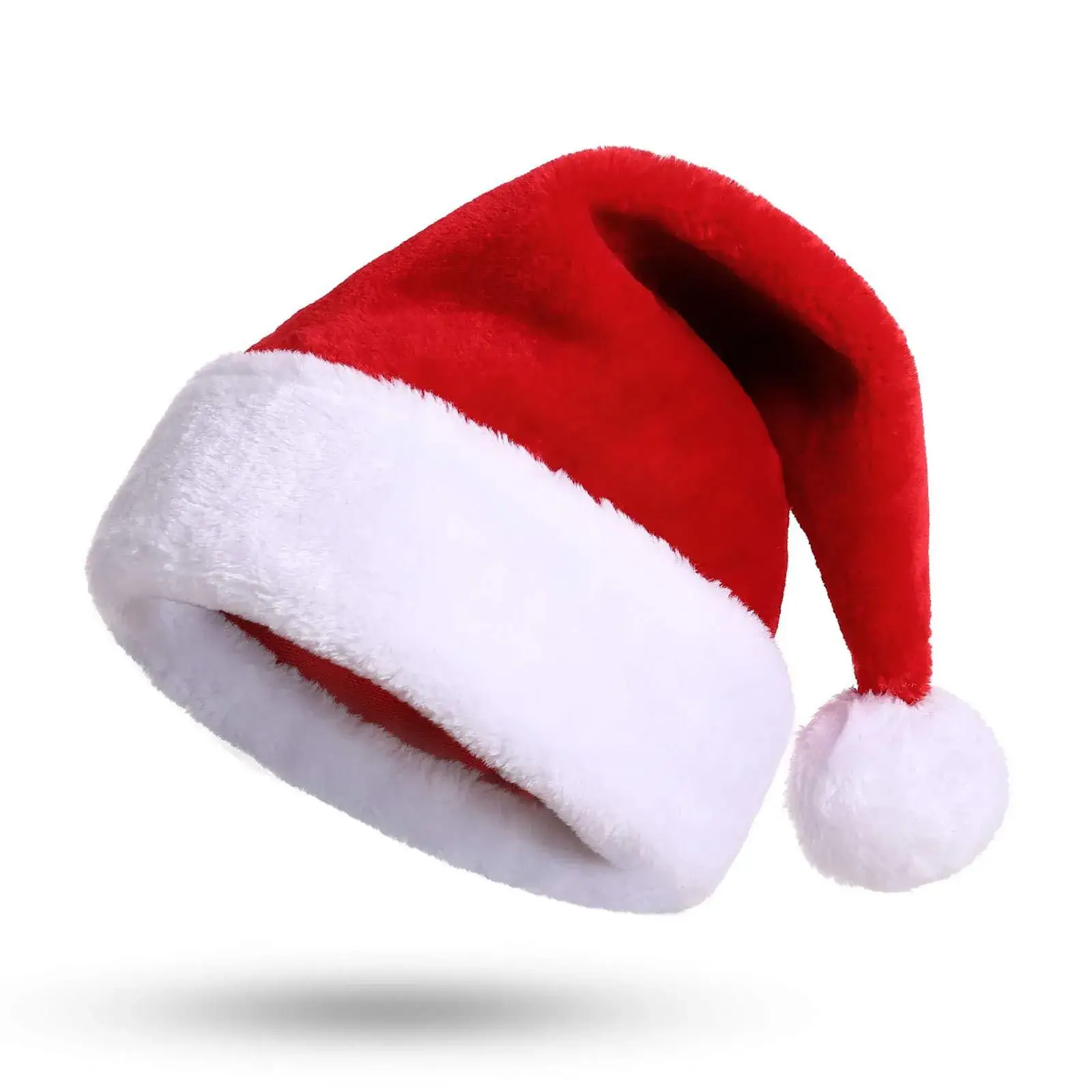 Red Velvet Christmas Hat with Long Fluff for Adults - Image 6
