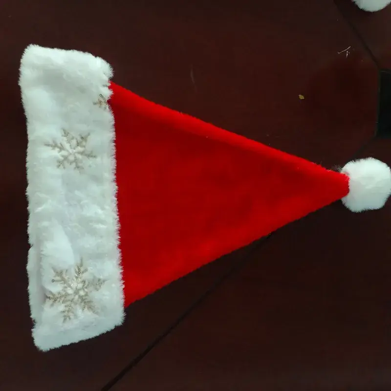 Red Velvet Christmas Hat with Long Fluff for Adults - Image 7