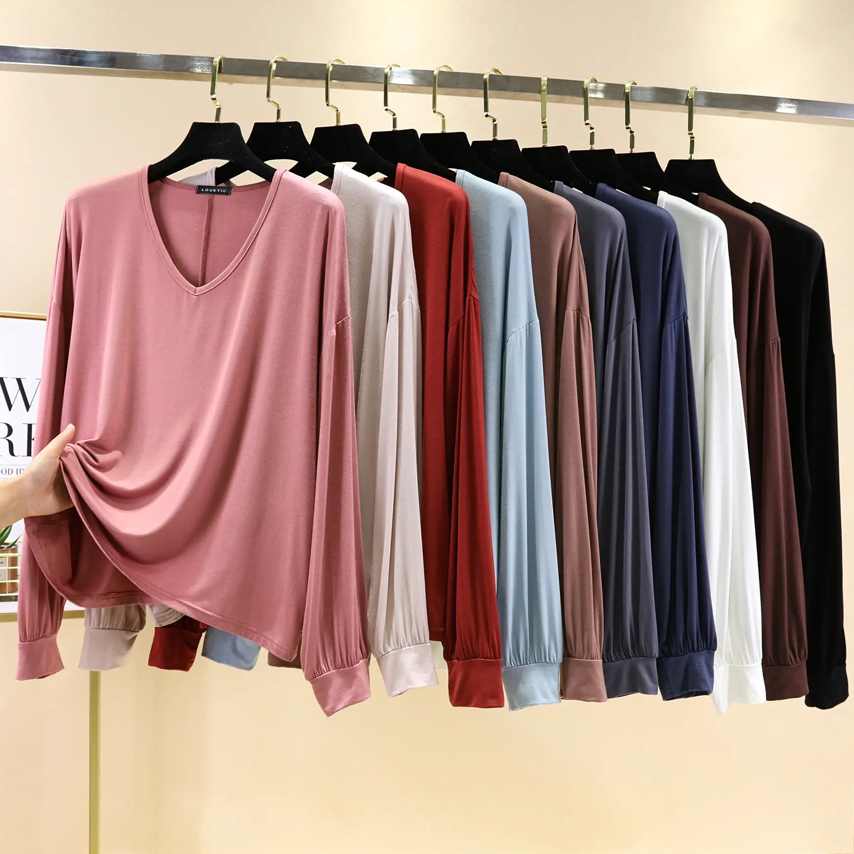 Women Loose V Neck Modal T-Shirt Large
