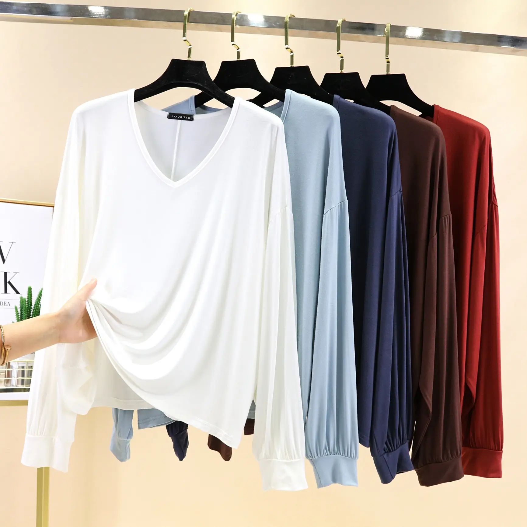 Women Loose V Neck Modal T-Shirt Large