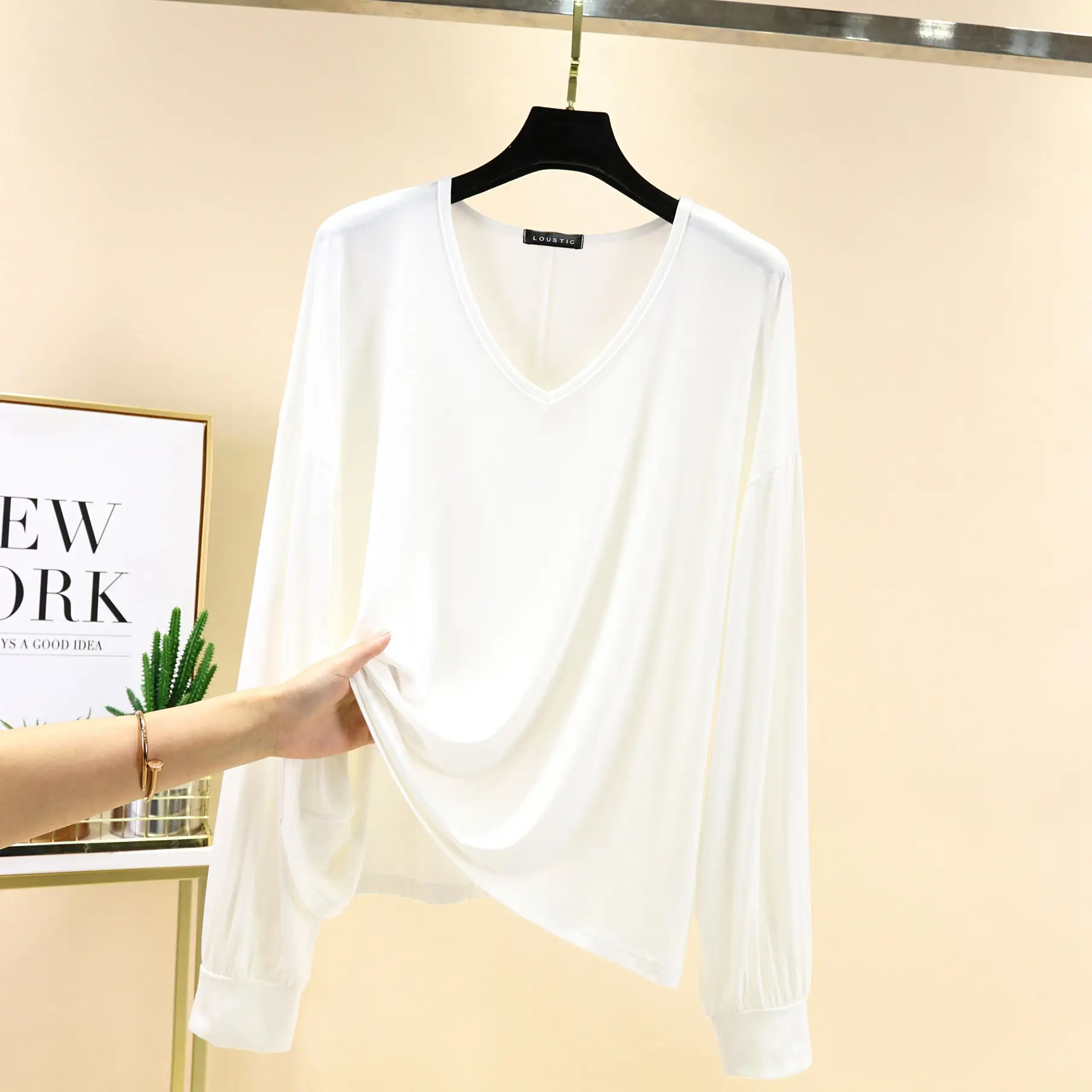 Women Loose V Neck Modal T-Shirt Large