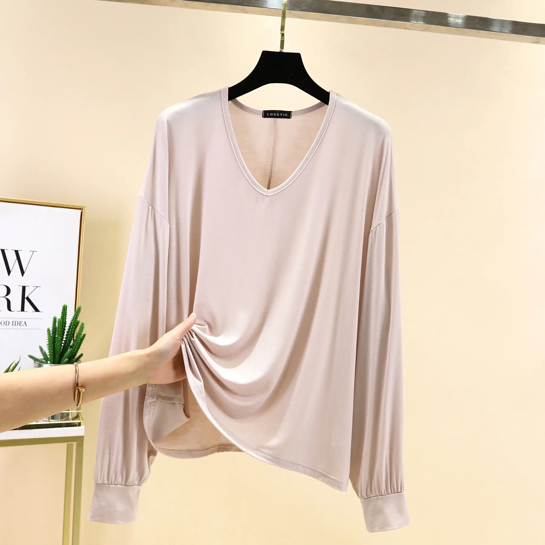 Women Loose V Neck Modal T-Shirt Large