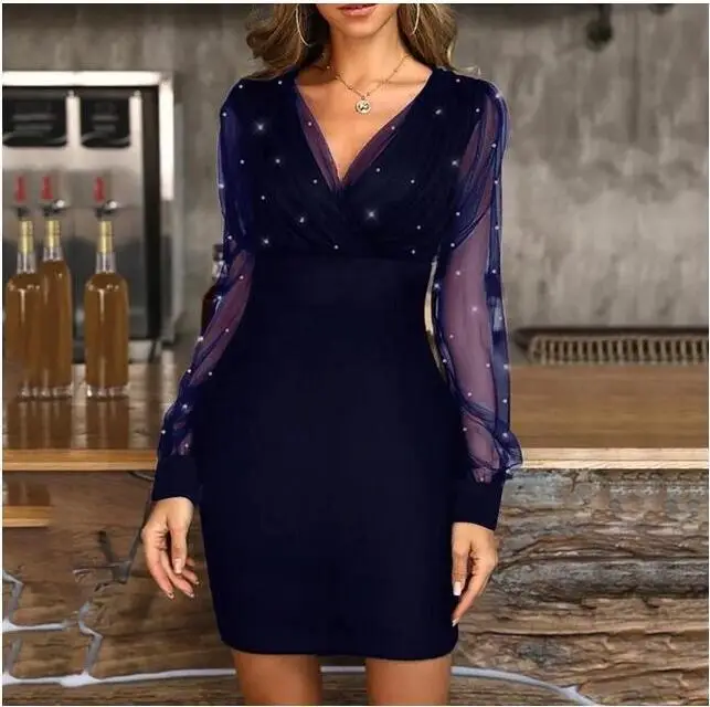 Black Mesh Beaded Slim Fit Dress for Women - Image 7