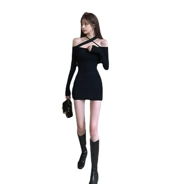 Black Off-Shoulder Slim Sheath Dress for Women - Image 7