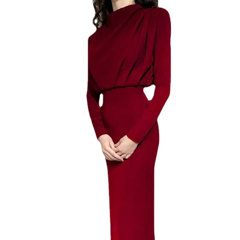Light Blue Long-Sleeved Waist Dress for Women - Image 14