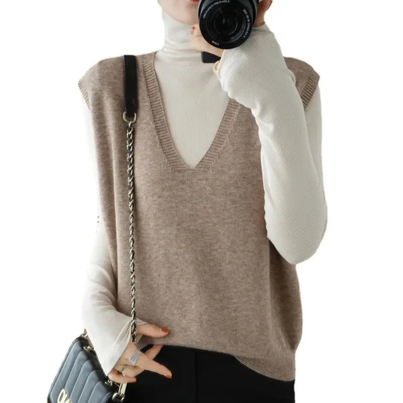 2023 Wool Knitted V-Neck Vest Green Sleeveless Women - Image 7