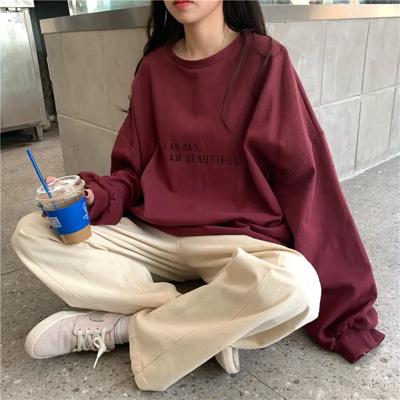 2021 Korean Style Black Letter Sweatshirt Women Loose Fit - Image 6
