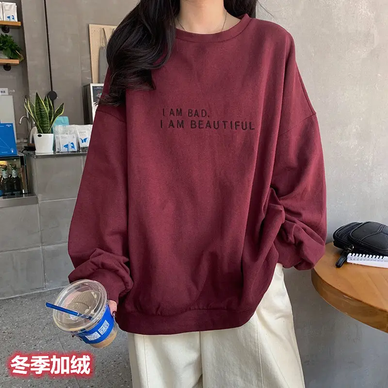2021 Korean Style Black Letter Sweatshirt Women Loose Fit - Image 3