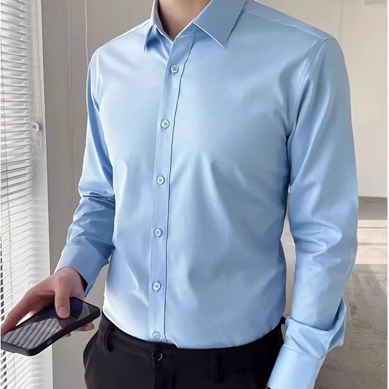 Men's White Long Sleeve Formal Shirt with Black Tie - Image 11