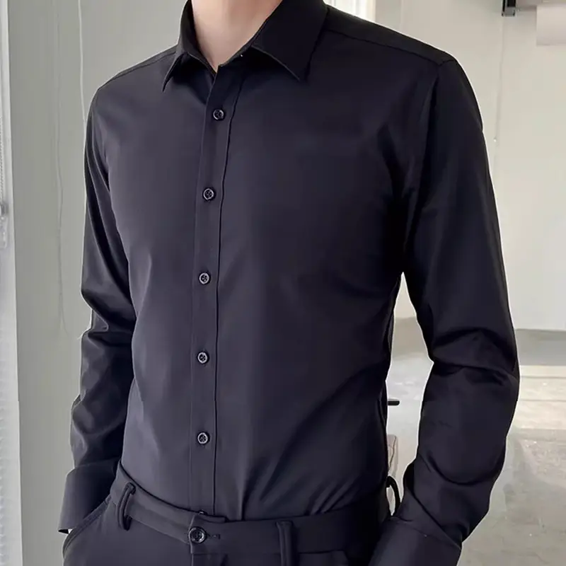 Men's White Long Sleeve Formal Shirt with Black Tie - Image 18