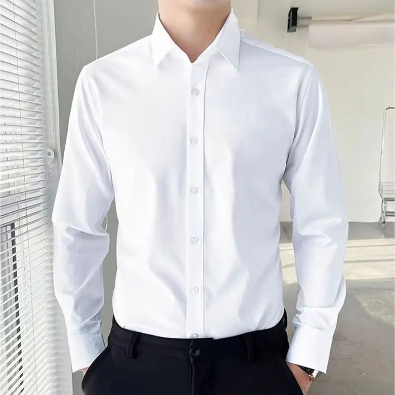 Men's White Long Sleeve Formal Shirt with Black Tie - Image 4