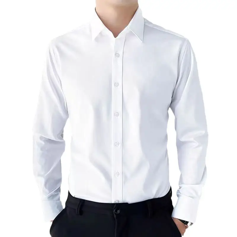 Men's White Long Sleeve Formal Shirt with Black Tie - Image 50