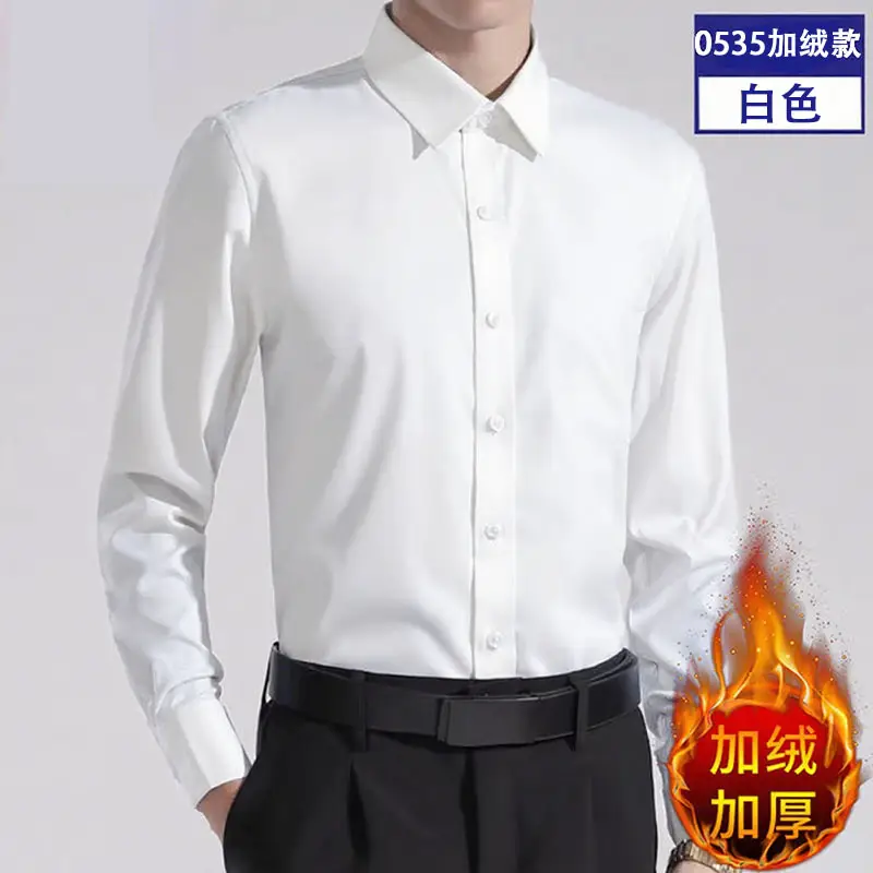 Men's White Long Sleeve Formal Shirt with Black Tie - Image 45